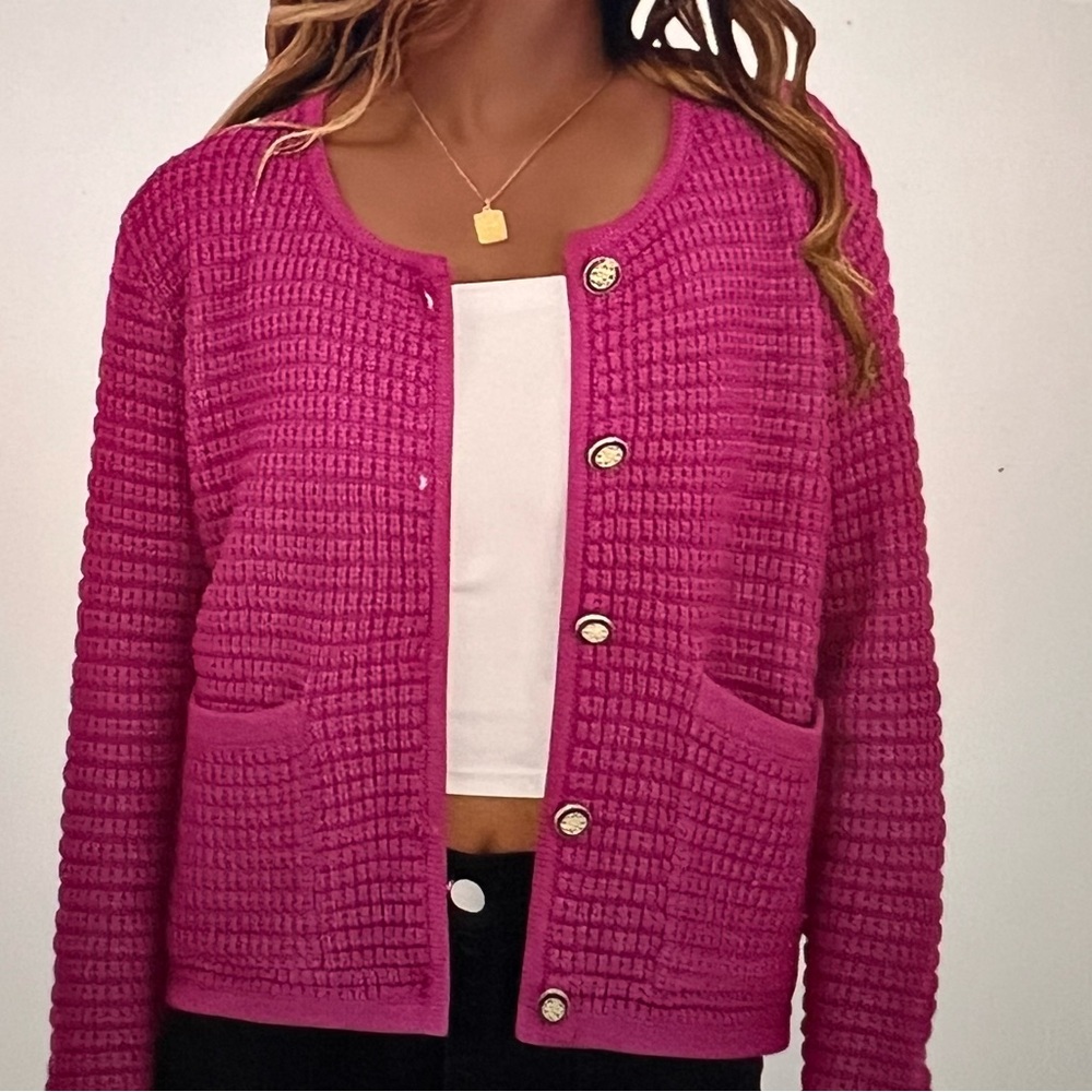 Knit cardigan in pink fuchsia size large nwt So pretty!
